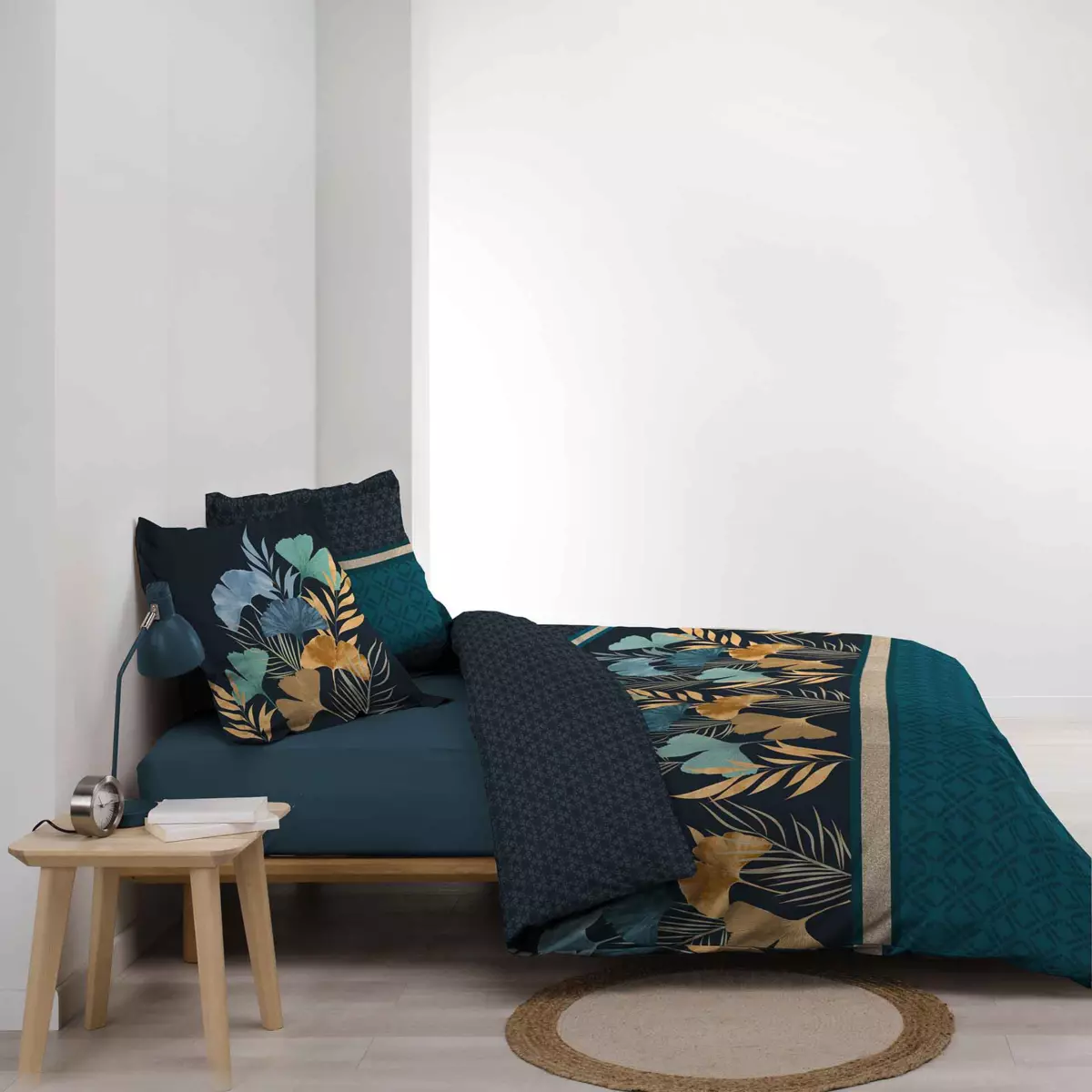 Housse de couette et deux taies percale de coton (240 cm) Blondy Bleue 3