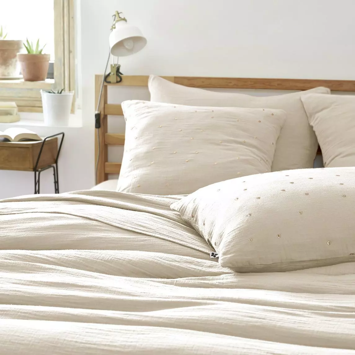 Federa quadrata garza di cotone (60 cm) Gaïa Chic Beige pampa 2