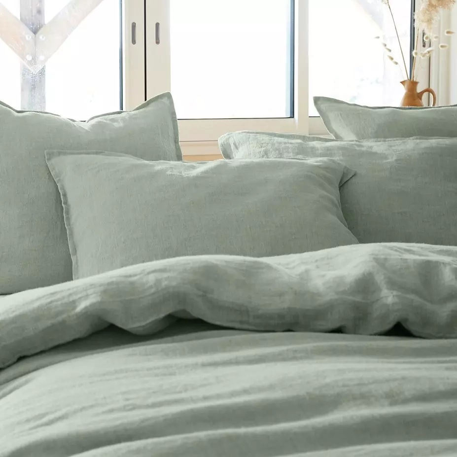 Kussensloop rechthoekig gewassen linnen (70 cm) Louise Eucalyptus groen 1