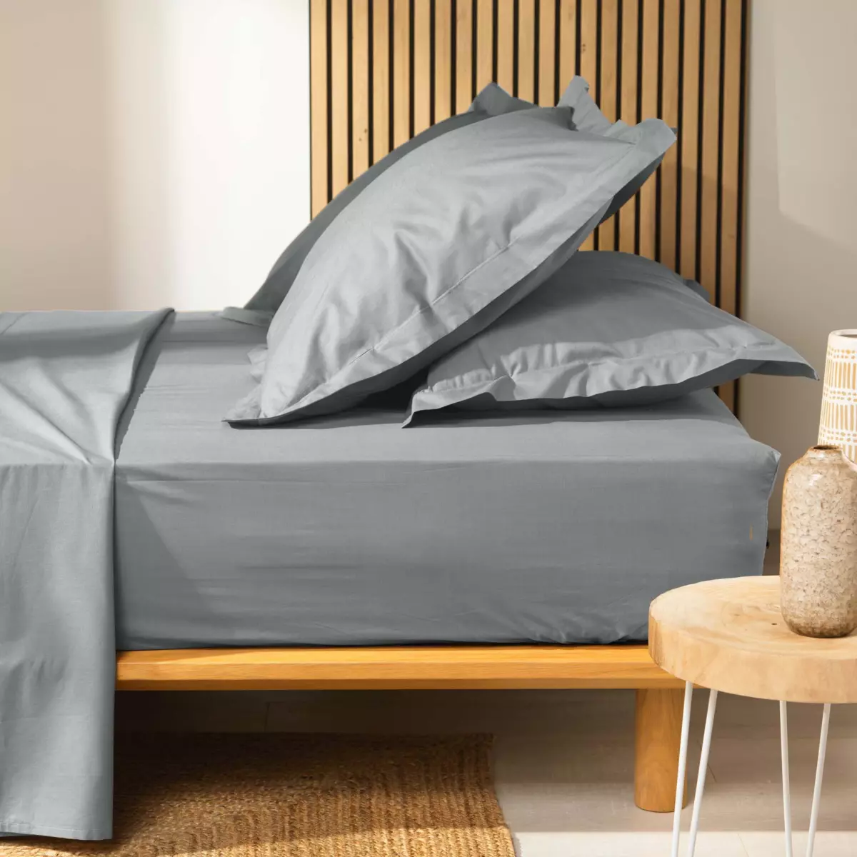 Drap housse coton bio (160 cm) Biolina Gris 2