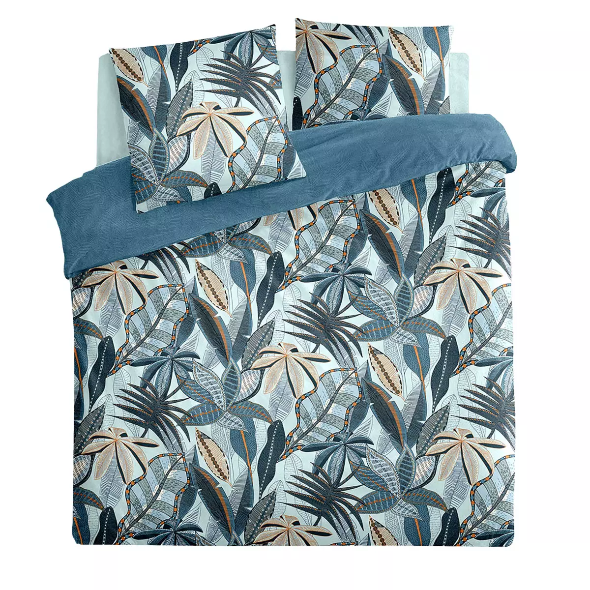 Copripiumino e due federe quadrate cotone (260 cm) Nikau Blu 2