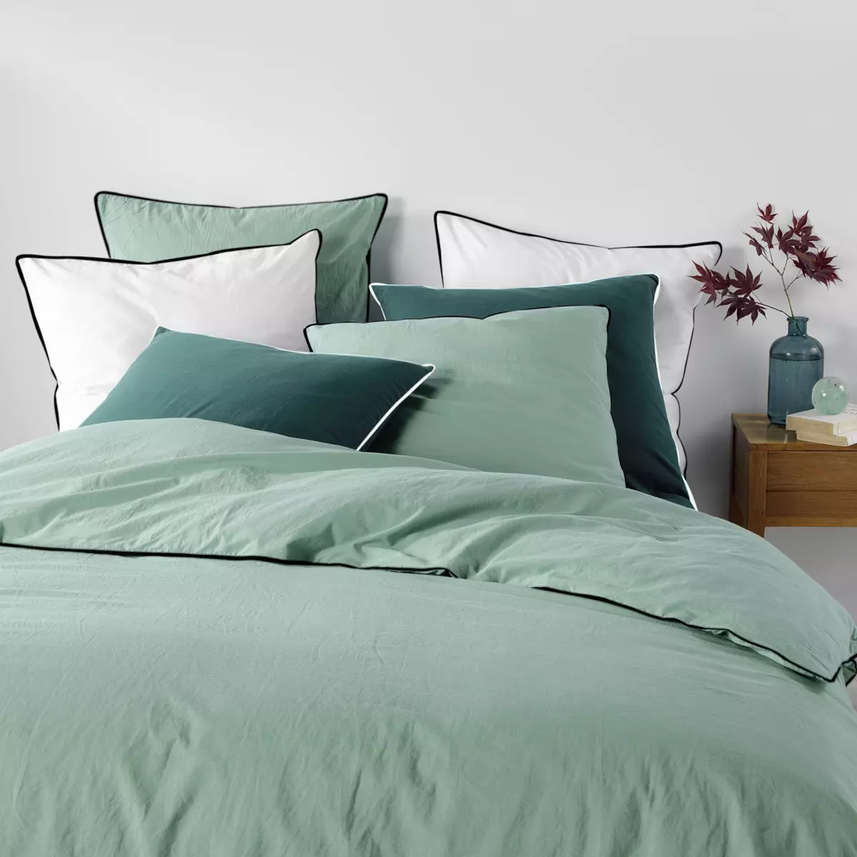 Linen Home Set Copripiumino King Size Verde Salvia – Microfibra Plissettata, Con 2 Federe (230x220 Cm + 50x75 Cm) - 2