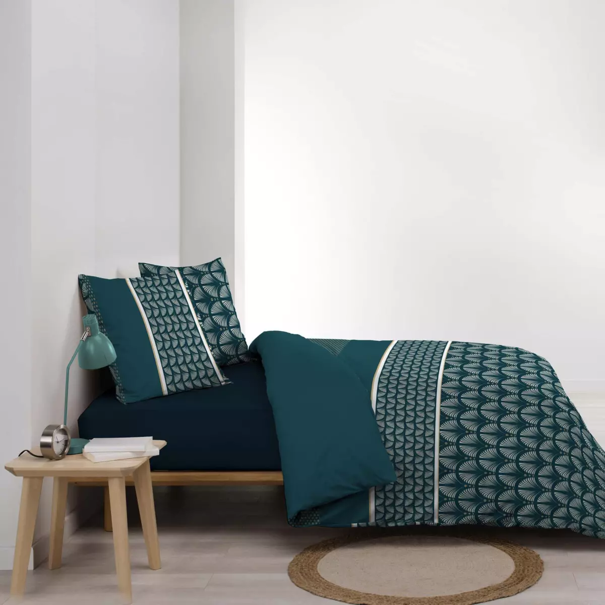 Housse de couette et deux taies coton (260 cm) Houston Bleue 3