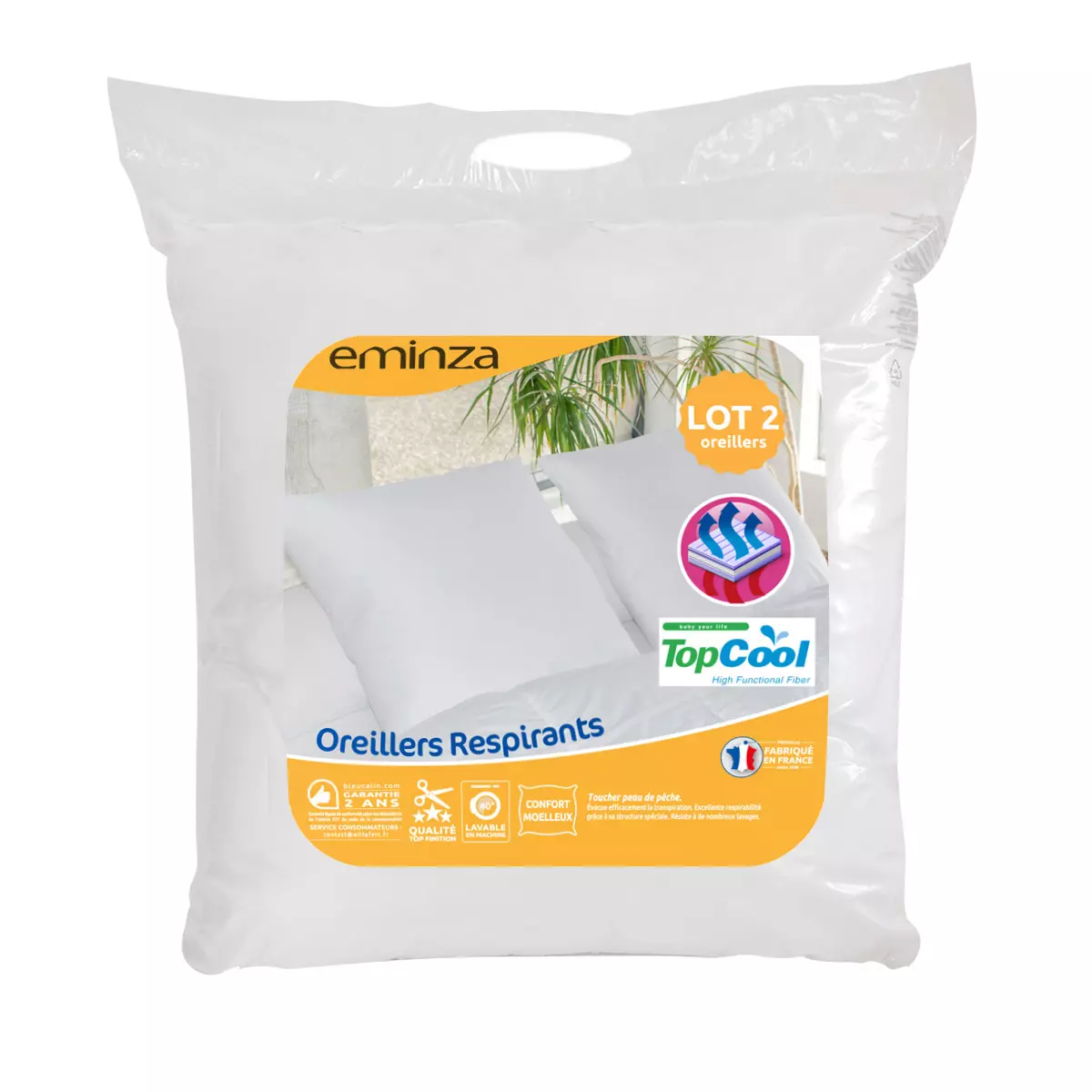 Lot de 2 oreillers carrés (60 cm) Respirants Blanc 3