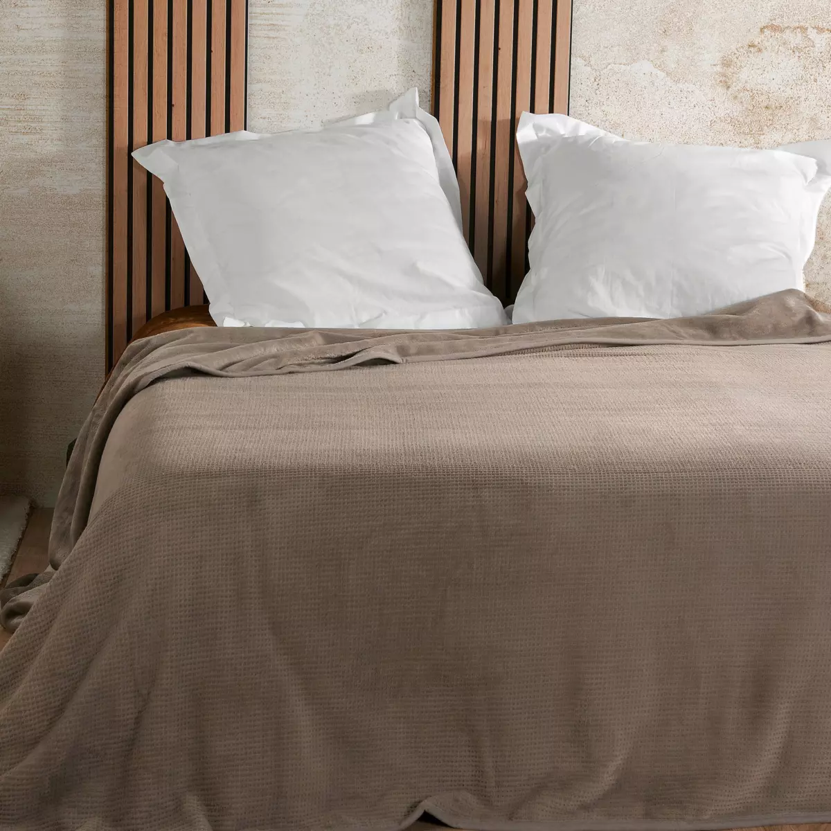 Couvre lit velours (240 x 260 cm) Gaufré Taupe 2