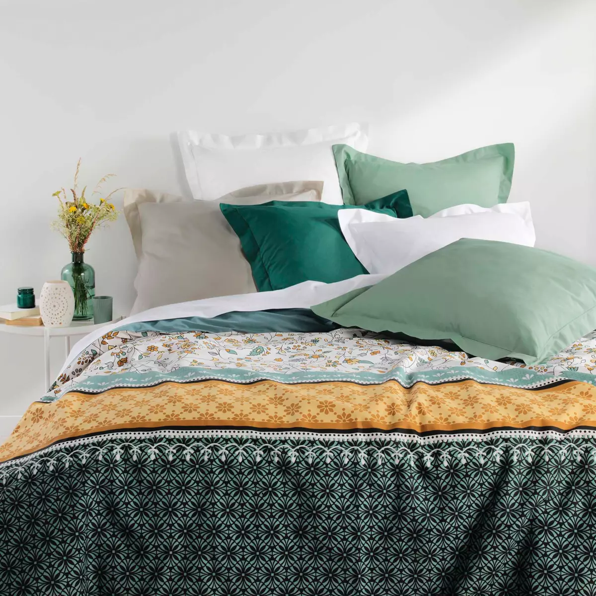 Taie Oreiller 50x70 Lot de 2, Vert Housse Coussin 70x50cm avec Fermeture Éclair Invisible, Architecture Imperméable Lin Housse de Coussin, Taie d'oreiller pour Canape Salon Maison Decor B-1072