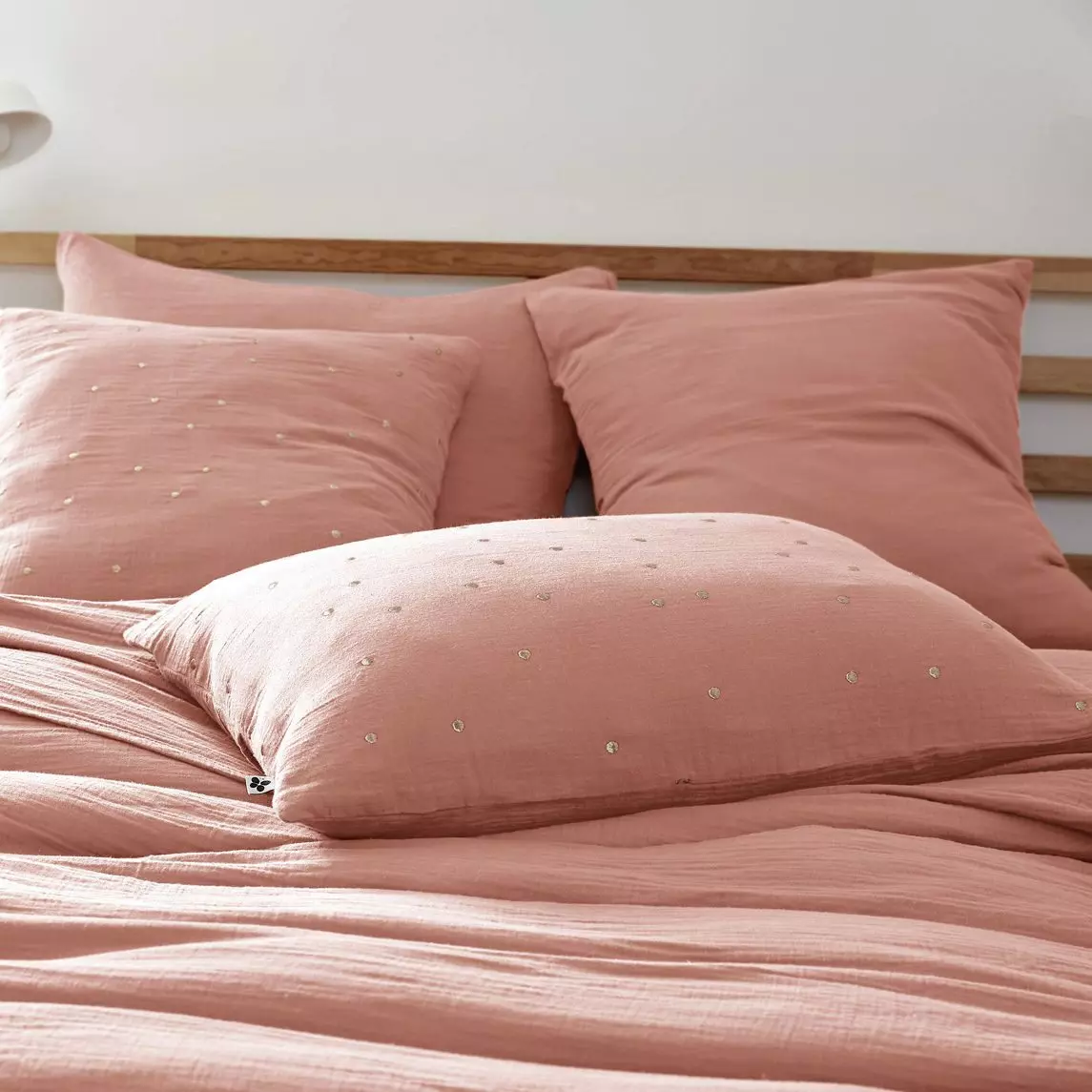 Taie d'oreiller rectangulaire gaze de coton (70 cm) Gaïa Chic Rose pêche 2