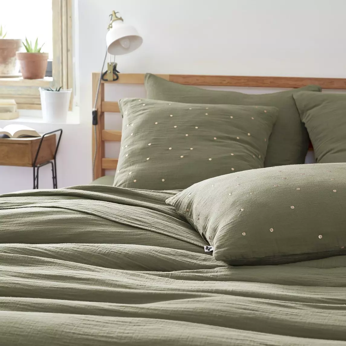 Federa quadrata garza di cotone (60 cm) Gaïa Chic Verde rosmarino 1