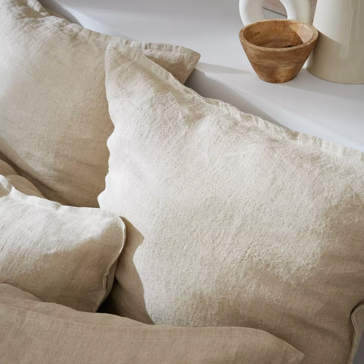 Taie d'oreiller rectangulaire lin lavé (80 cm) Louise Beige 3