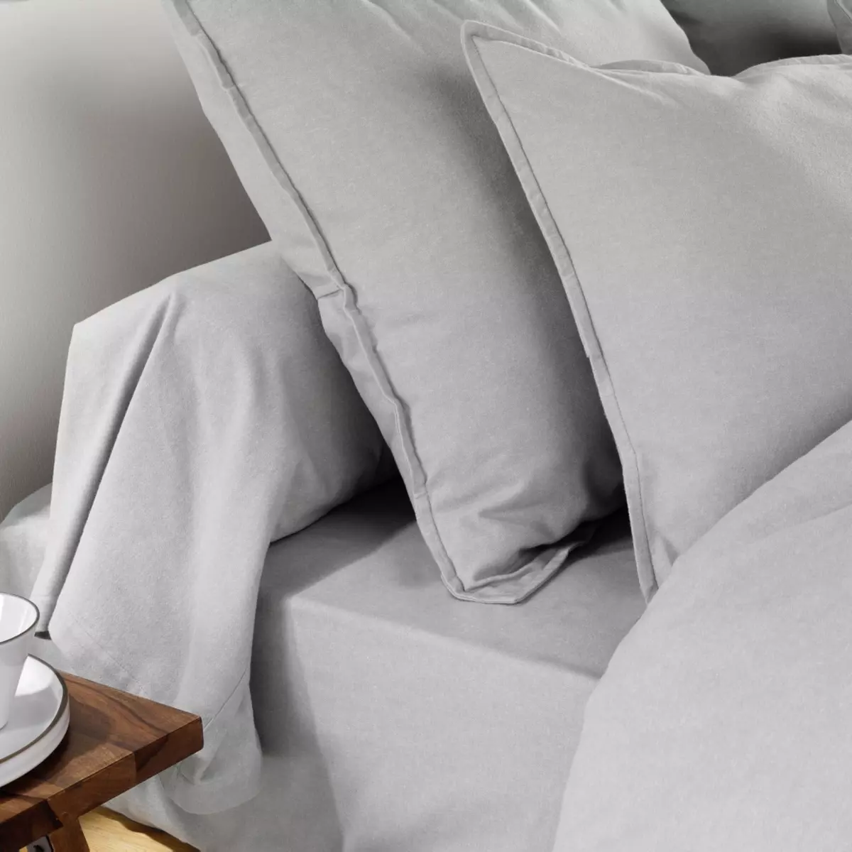Drap housse flanelle de coton (180 cm) Théa Gris clair 3