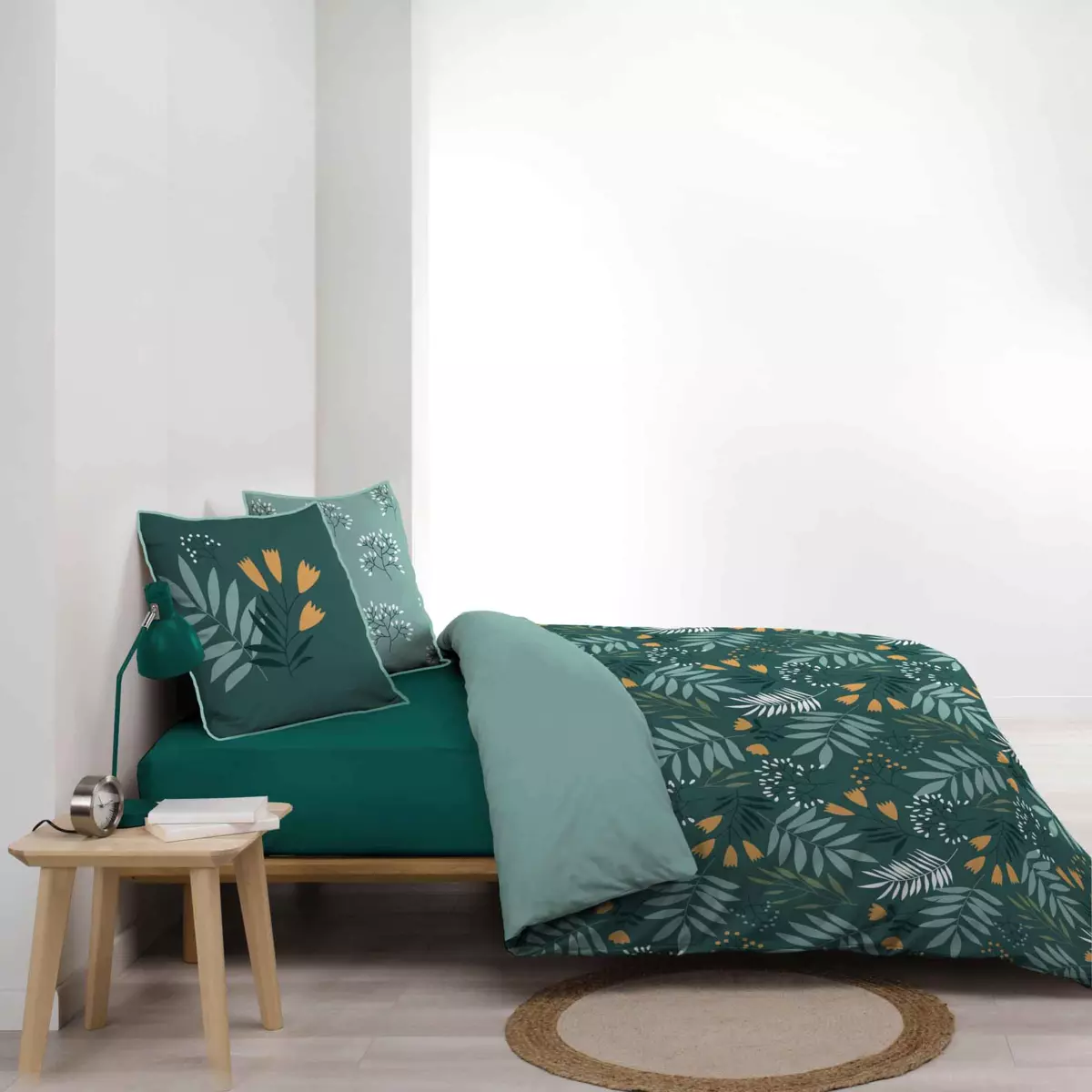 Housse de couette et deux taies coton bio (240 cm) Clémence Verte 3