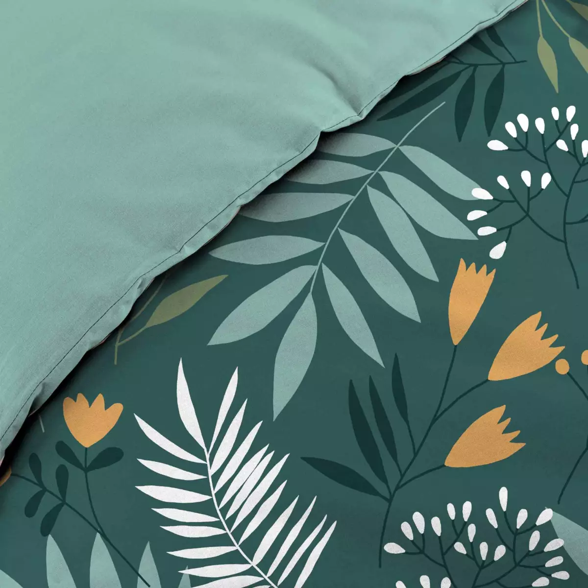 Housse de couette et deux taies coton bio (240 cm) Clémence Verte 4