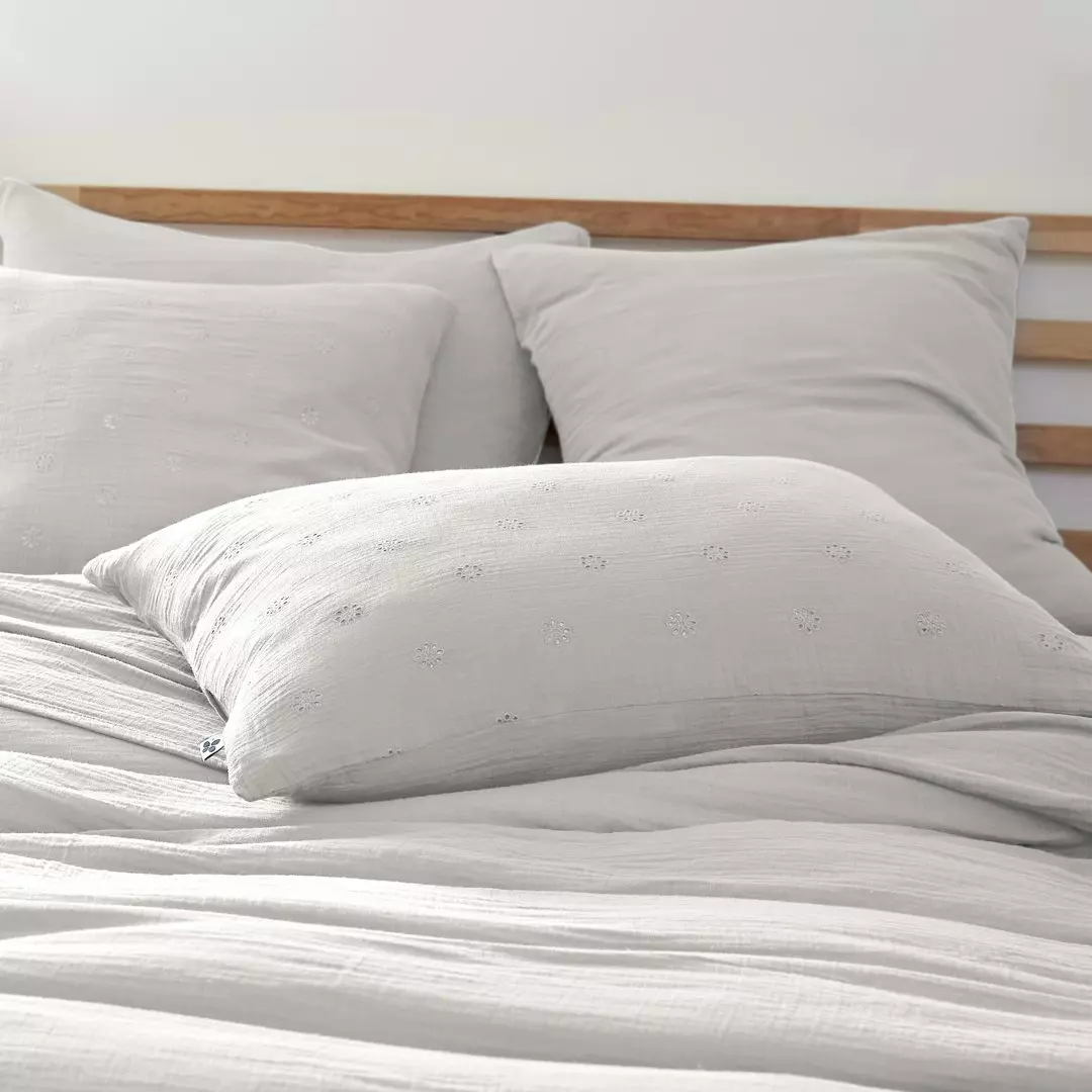 Funda de almohada rectangular de en gasa de algodón  (70 cm) Gaïa Boho Gris nube 1