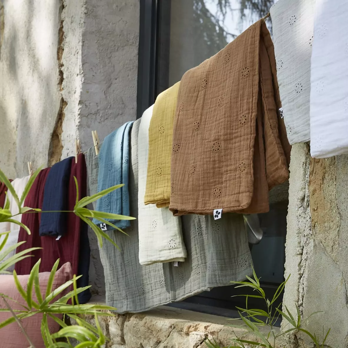 Funda de almohada rectangular de en gasa de algodón  (70 cm) Gaïa Boho Verde tilo 3