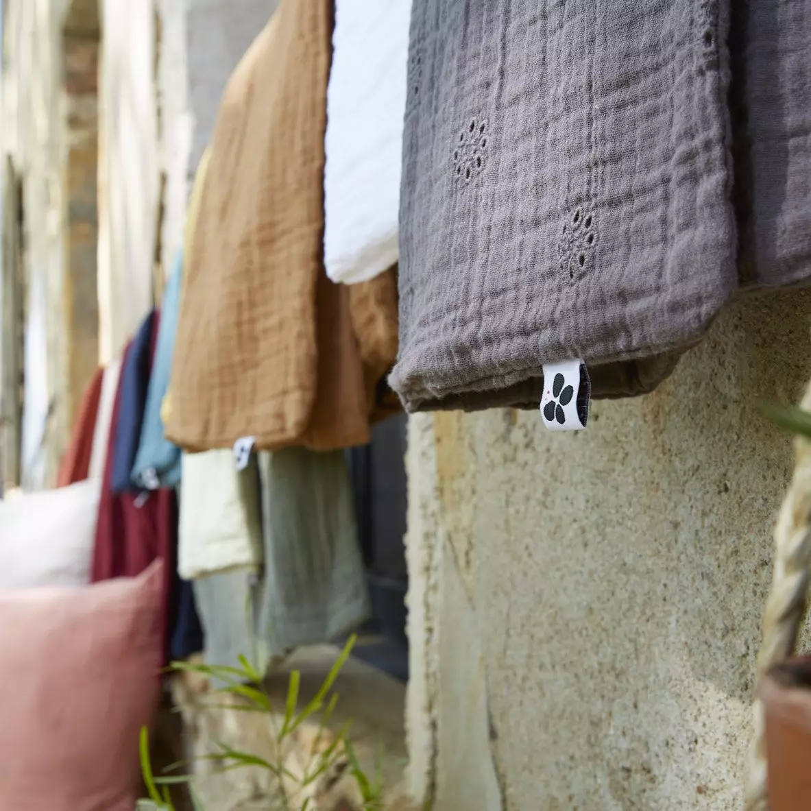 Funda de almohada rectangular de en gasa de algodón  (60 cm) Gaïa Boho Gris granito 4