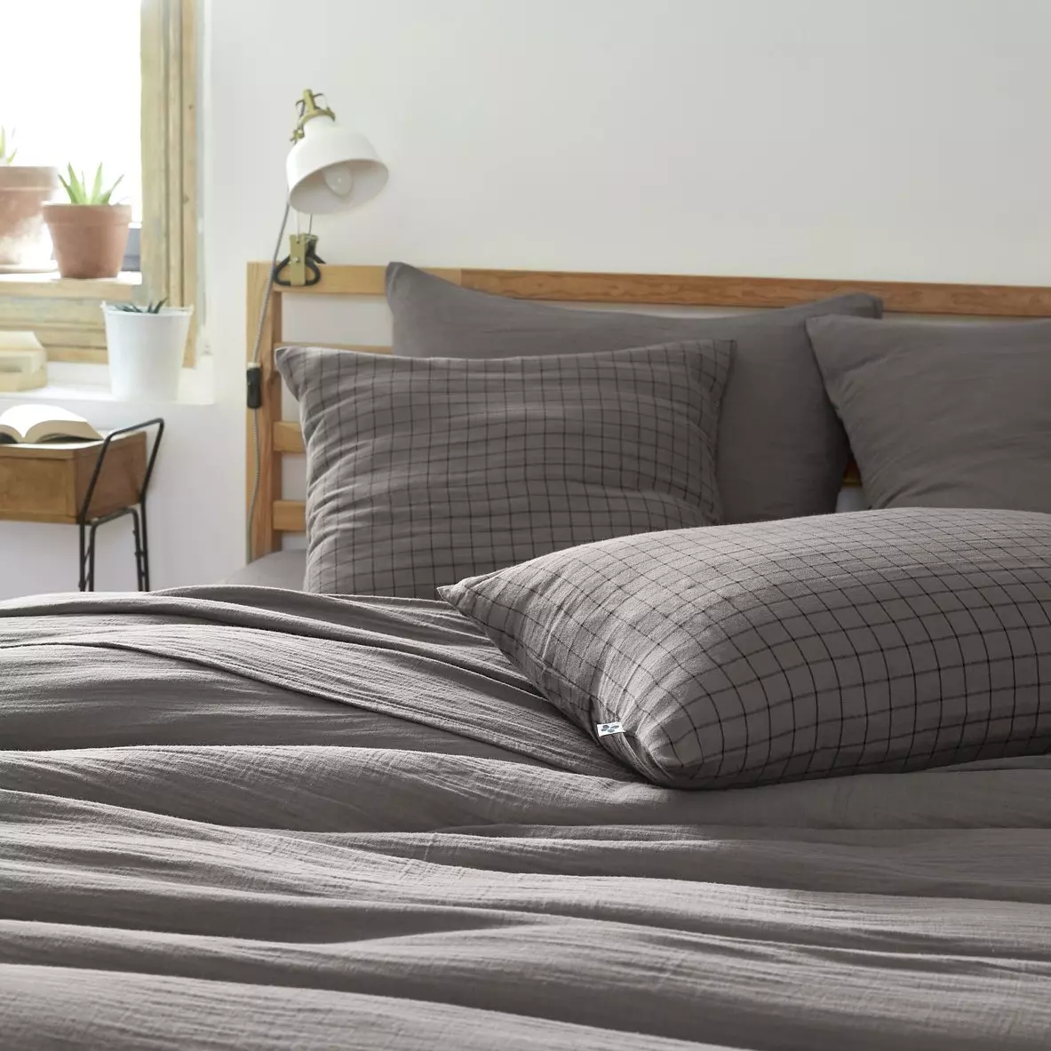 Federa quadrata garza di cotone (60 cm) Gaïa Mix Grigio granito 1