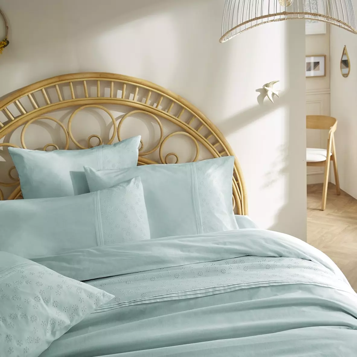 Housse de couette dentelle coton (240 cm) Jeanne Bleu clair 2