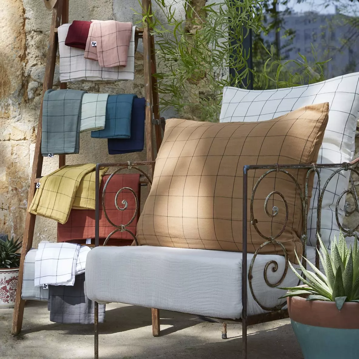 Taie d'oreiller carrée gaze de coton (60 cm) Gaïa Match Gris nuage 3