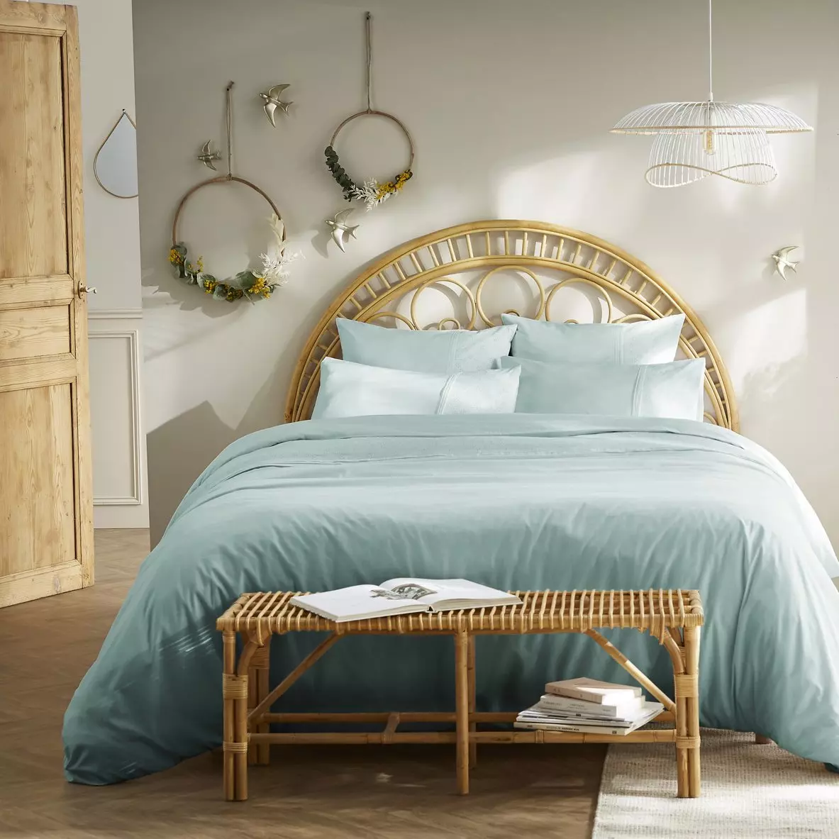 Taie d'oreiller dentelle rectangulaire coton (L70 cm) Jeanne Bleu clair 3