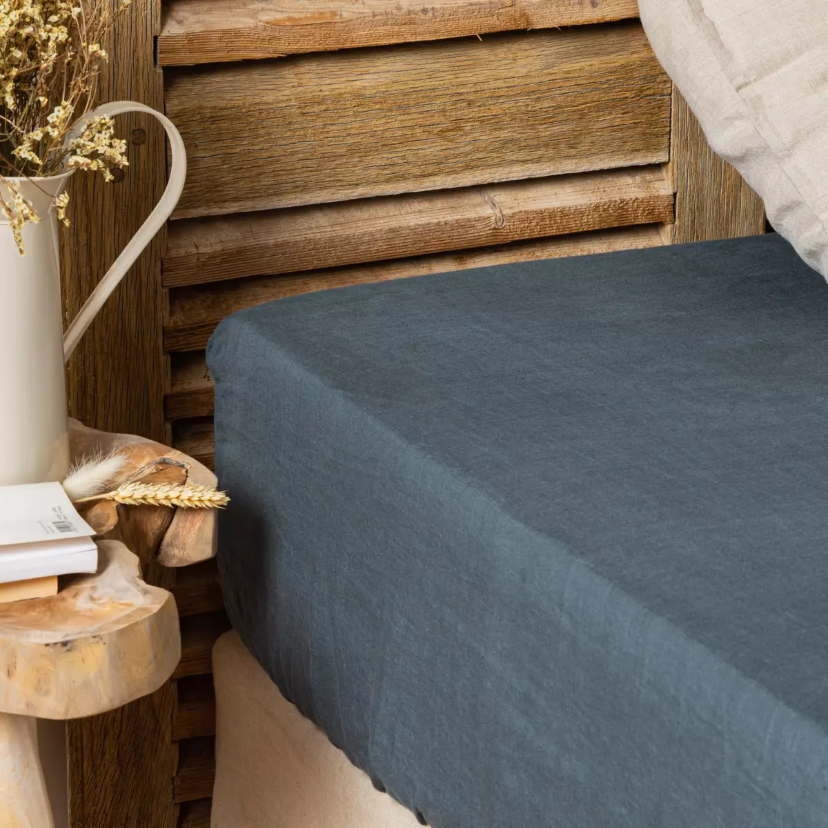 Drap housse lin lavé (180 cm) Louise Gris ardoise 1