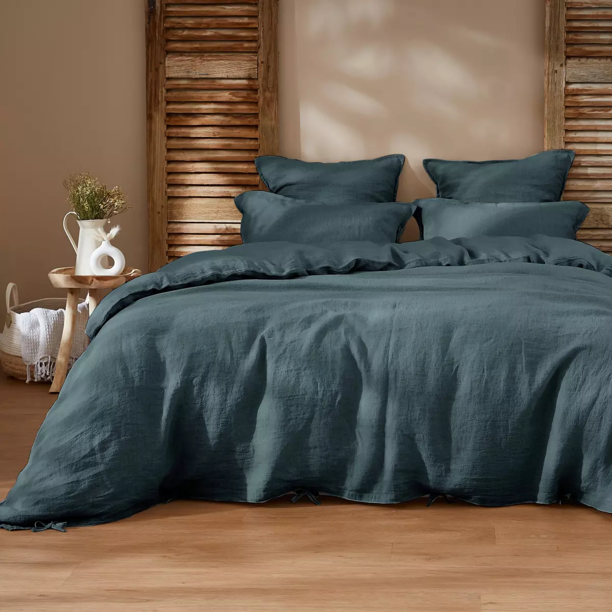 Funda de almohada cuadrada en lino lavado (80 cm) Louise Gris pizarra 5