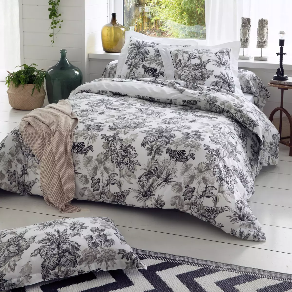 Taie de traversin satin de coton (L200 cm) Savane Noire 2