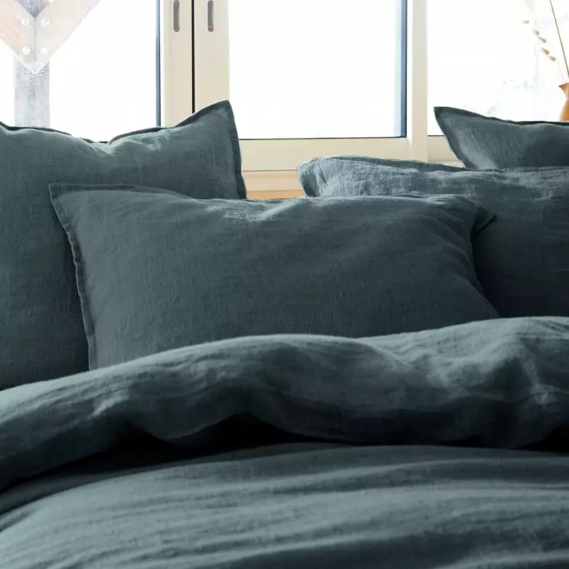 Funda de almohada rectangular en lino lavado (80 cm) Louise Gris pizarra 3