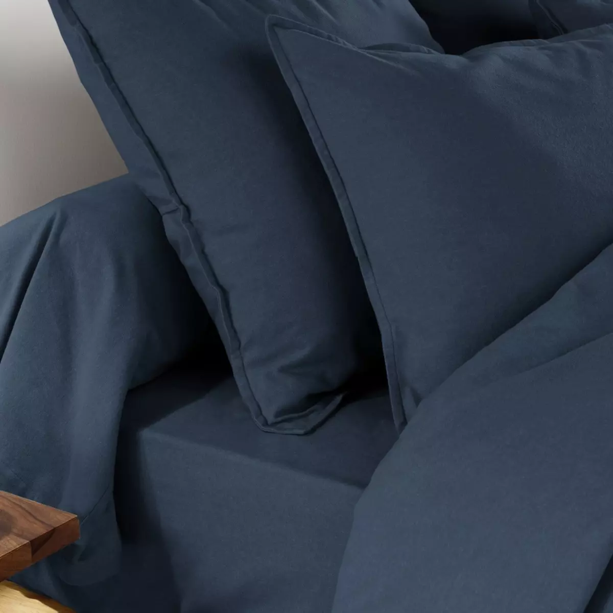 Drap housse flanelle de coton (90 cm) Théa Bleu nuit 3
