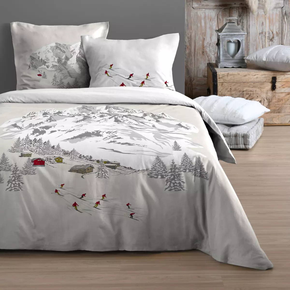 Housse de couette et deux taies coton (260 cm) Meribel Ecru 1