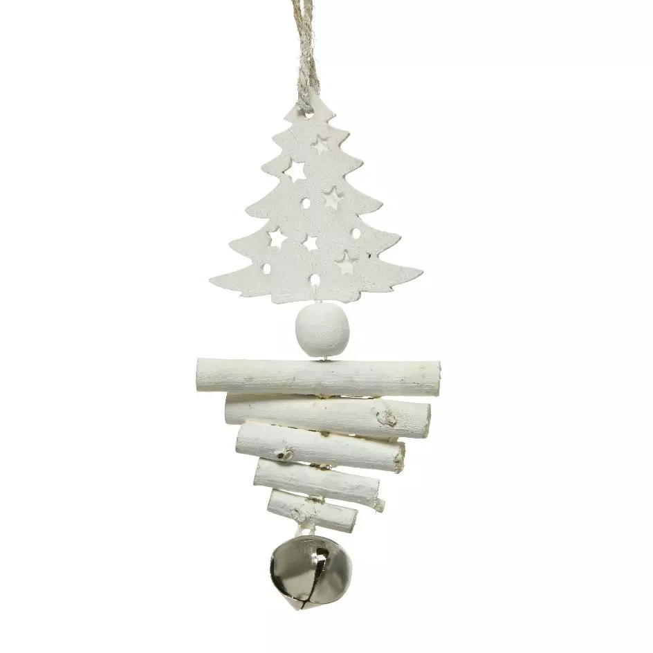 Suspension de Noël en bois blanc 21.5x4.5x28 cm