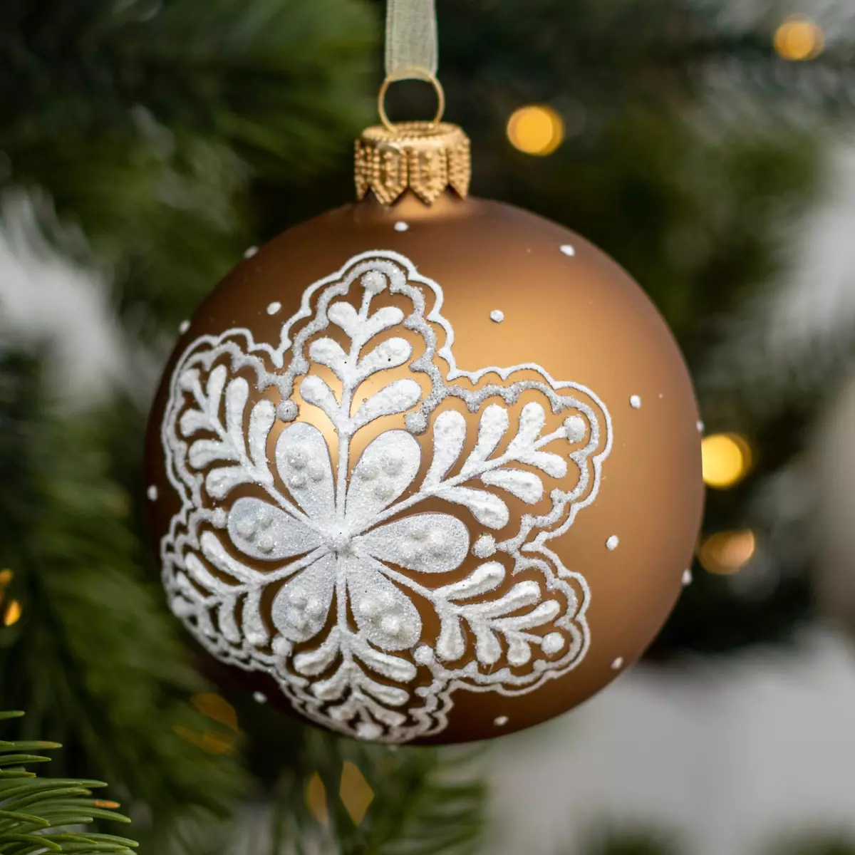 Lot de 6 boules de Noël (D80 mm) en verre Coline Brun café et  Brun gingembre 1