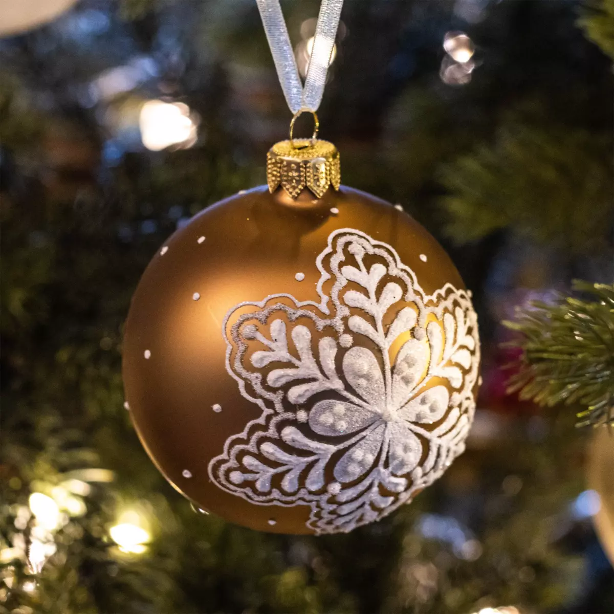 Lot de 6 boules de Noël (D80 mm) en verre Coline Brun café et  Brun gingembre 3