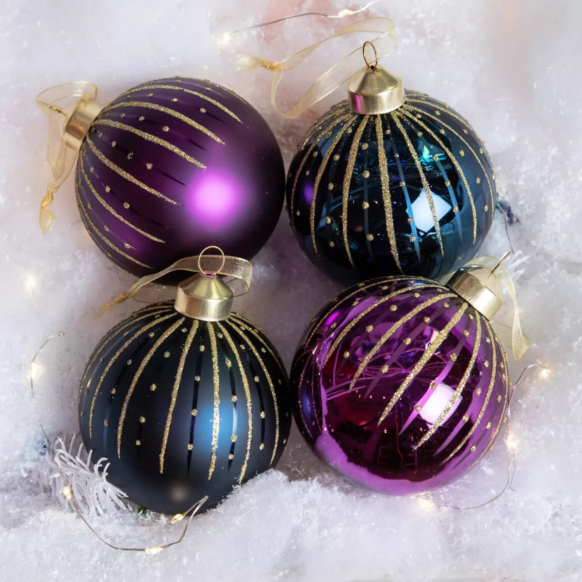 12er Set Weihnachtskugeln (D80 mm) aus Glas Tala Lila 1