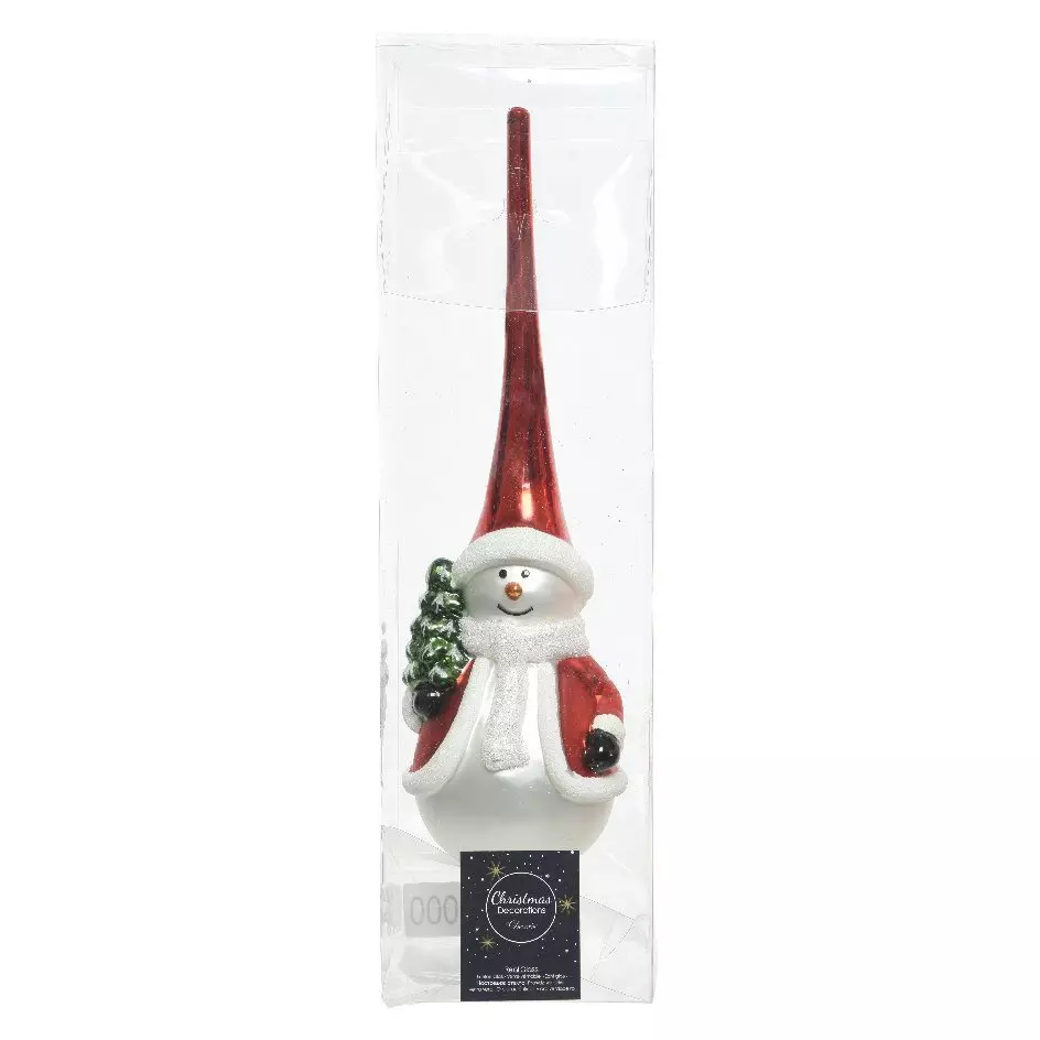 Puntale albero di vetro Pupazzo di neve Rosso 1