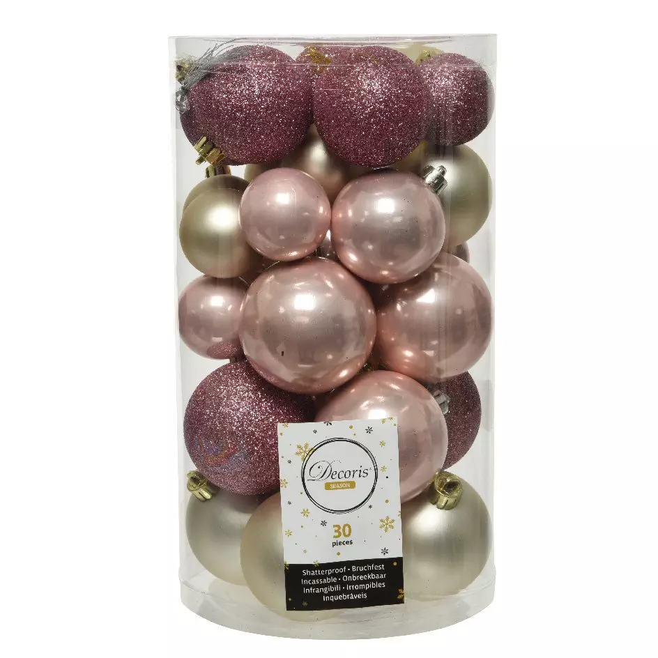 Lot de 30 boules de Noël Alpine mix couleurs  Vieux rose /  Rose poudré 1