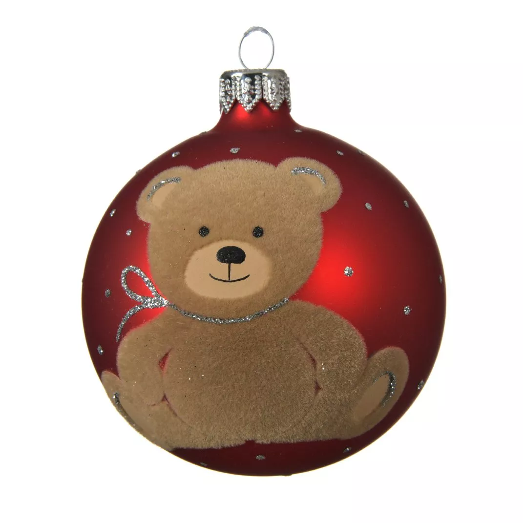 Lot de 6 boules de Noël en verre (D80 mm) Teddy Rouge 