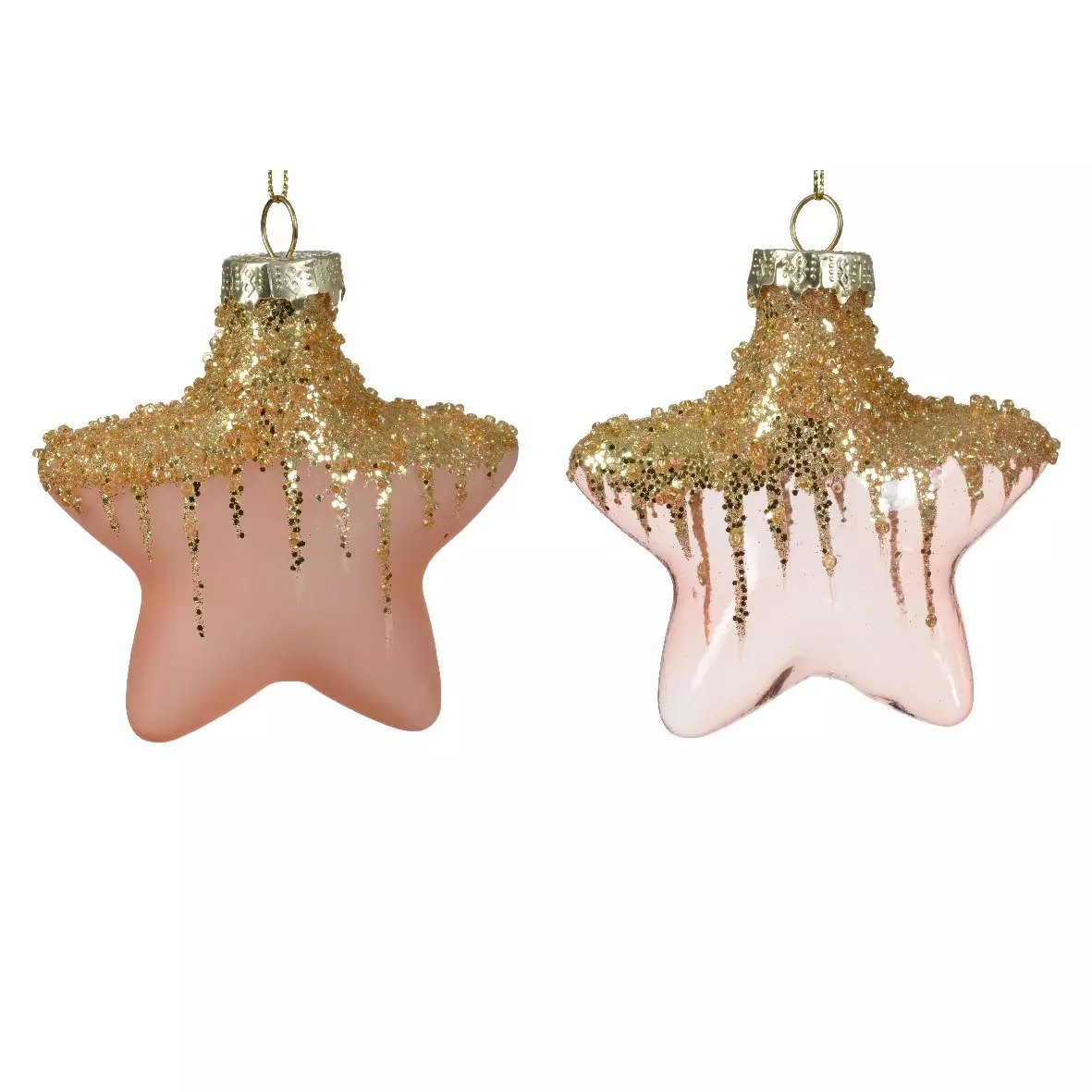 Confezione di 2 stelle di Natale in vetro Arctique Rosa scintillate 1