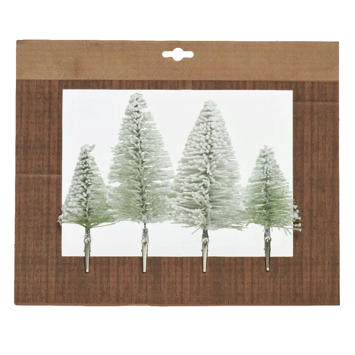 Confezione di 4 alberi di Natale sur clip Verde innevato 1