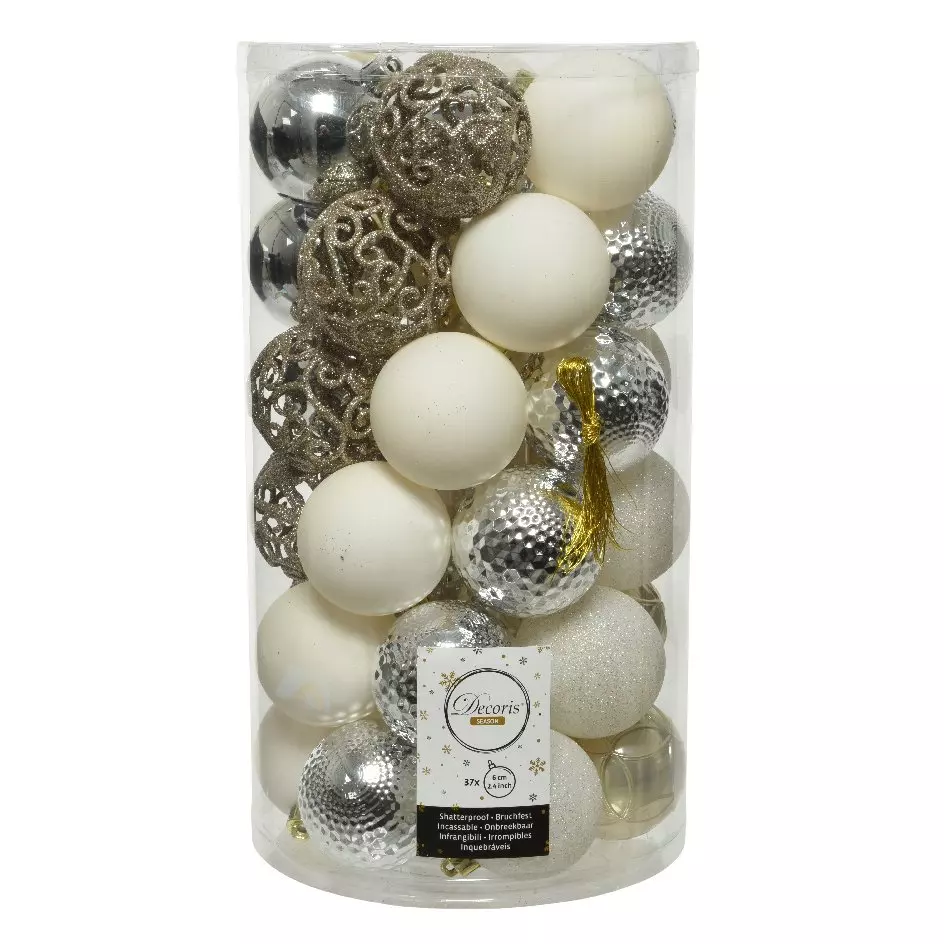 Lot de 37 boules de Noël (D60 mm) Alpine Blanc laine 1