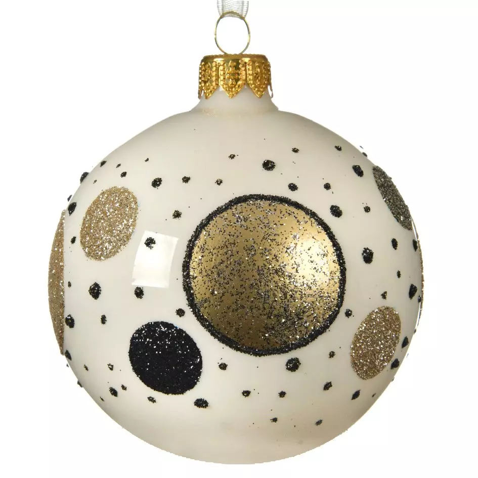Lot de 6 boules de Noël en verre (D80 mm) Dots Blanc laine  1