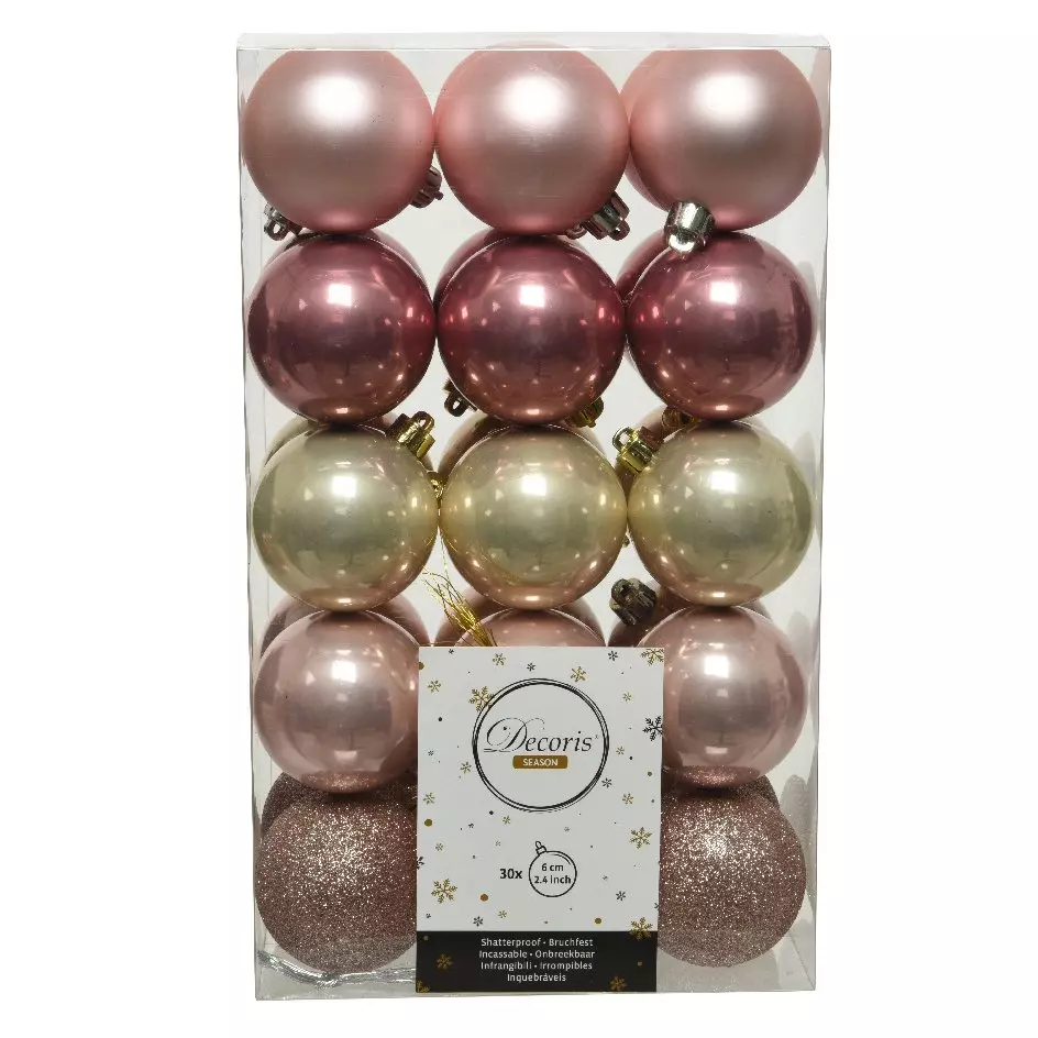 Lot de 30 boules de Noël (D60 mm) Alpine multi Rose poudré 1