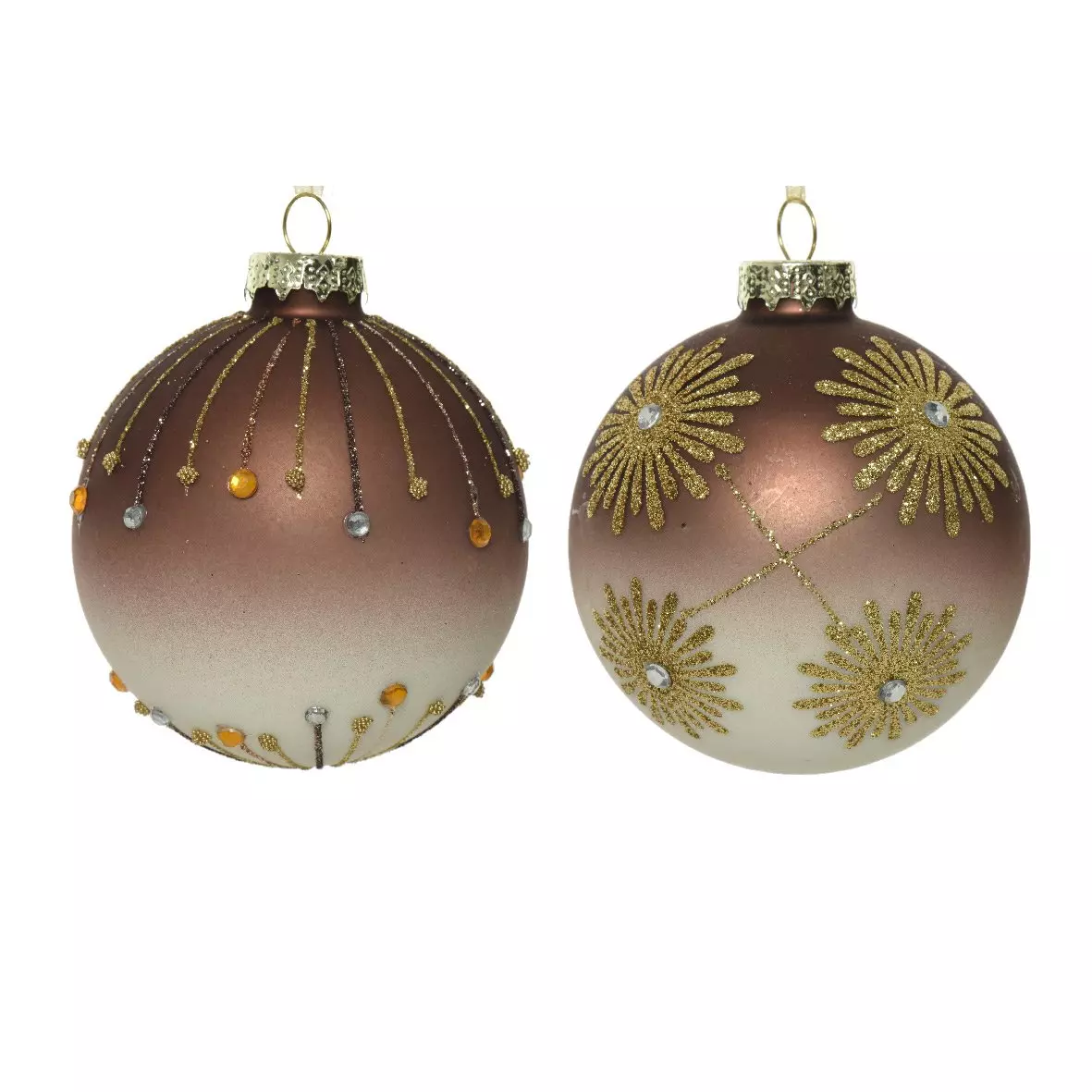 Lot de 3 boules de Noël en verre (D80 mm) Musc Marron  1