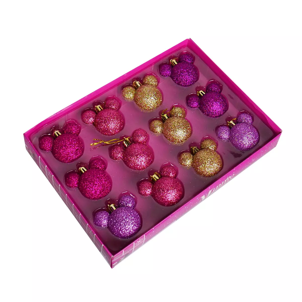 Cofanetto regalo 12 palline di Natale (D30 mm) mini Mickey Rosa 2