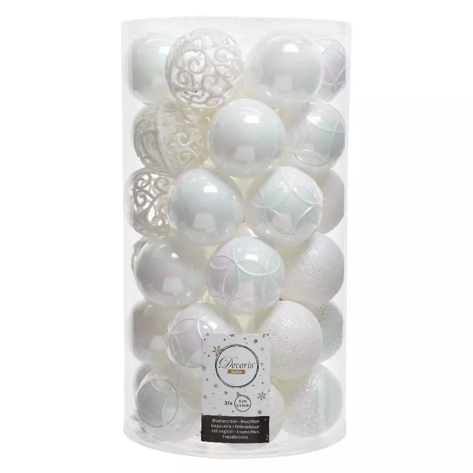 Lot de 37 boules de Noël (D60 mm) Alpine mix Blanc irisé 1