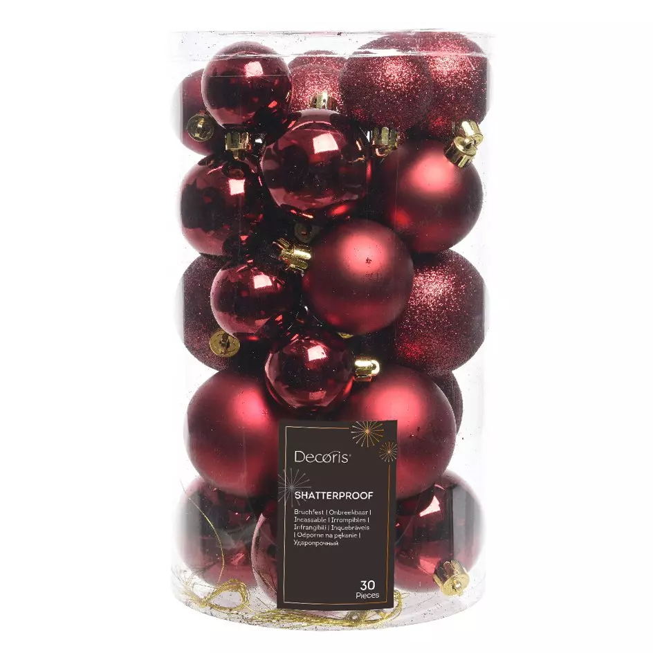 Lot de 30 boules de Noël Alpine assorties Bordeaux 1