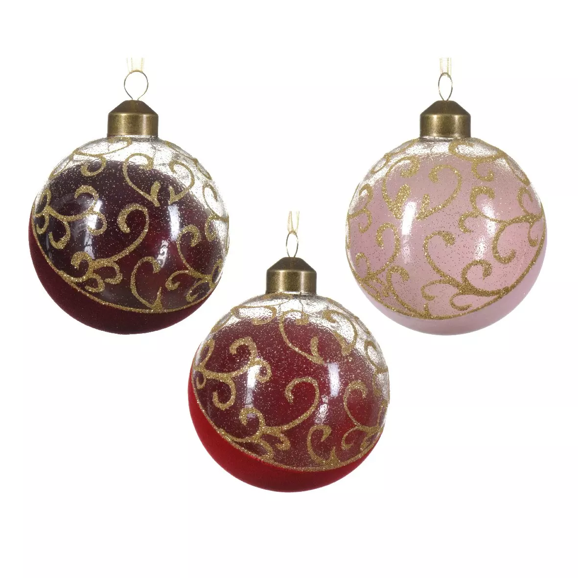 Lot de 12 boules de Noël (D80 mm) en verre Arabesque Rouge 2