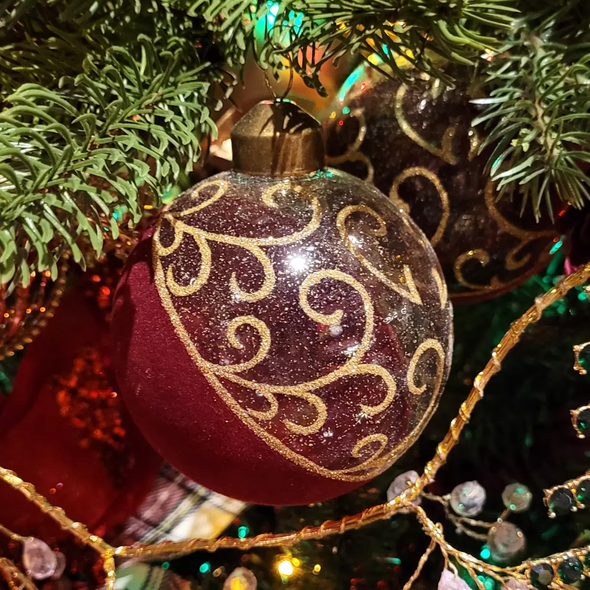 Lot de 12 boules de Noël (D80 mm) en verre Arabesque Rouge 3
