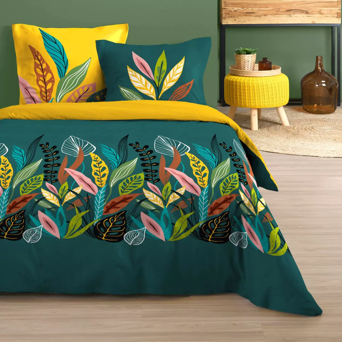 Housse de couette et deux taies coton (240 cm) Sorgho Multicolore 1