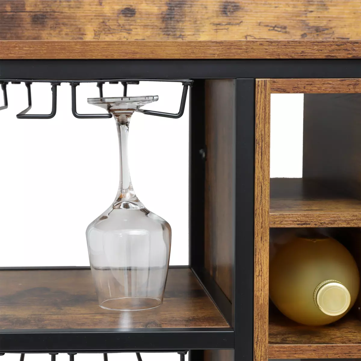 Mueble portabotellas industrial con 18 compartimentos y portavasos (H70 cm) Paul Marrón 3