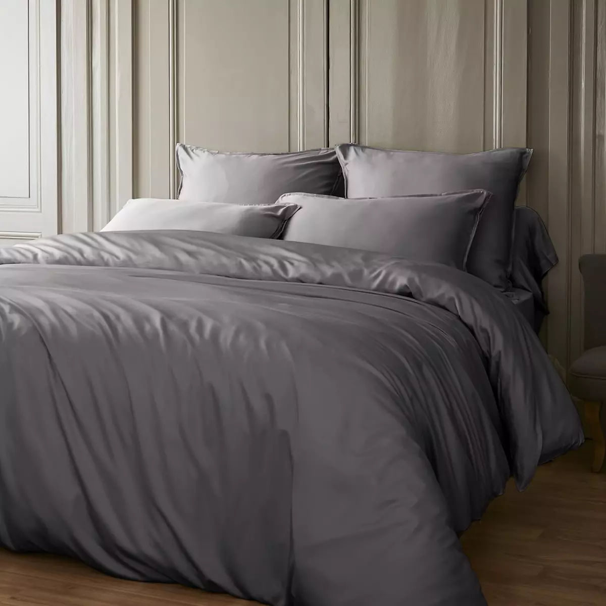 Drap housse satin de bambou (140 x 190 cm) Salomé Gris granit